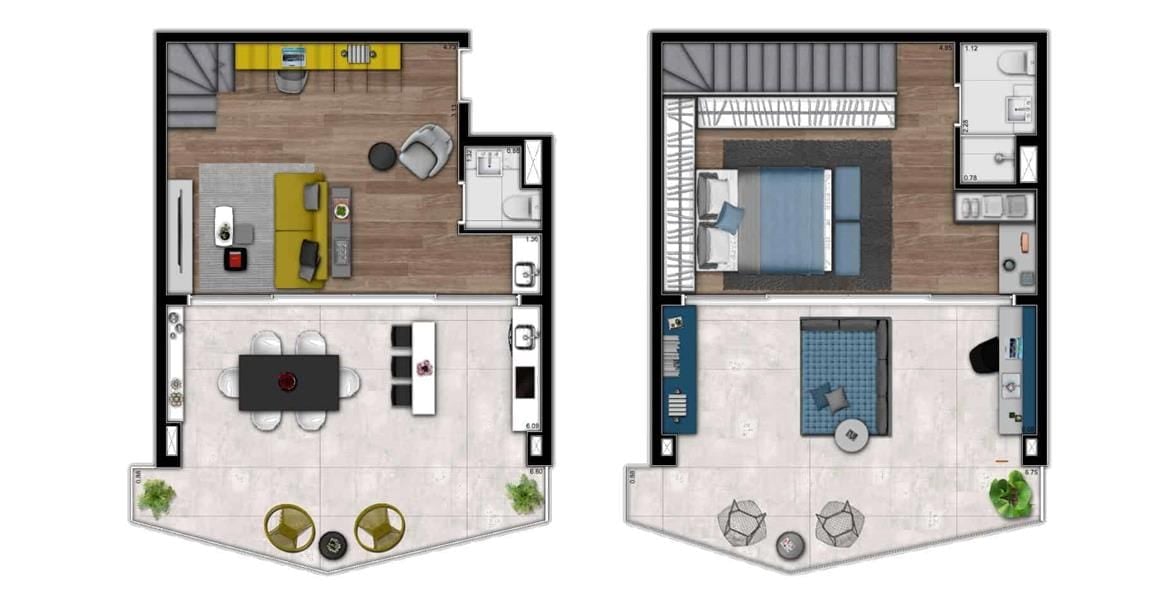 Plantas TORRE HYPE PLANTA TIPO DUPLEX 102M² (TERRAÇOS AMPLIADOS)