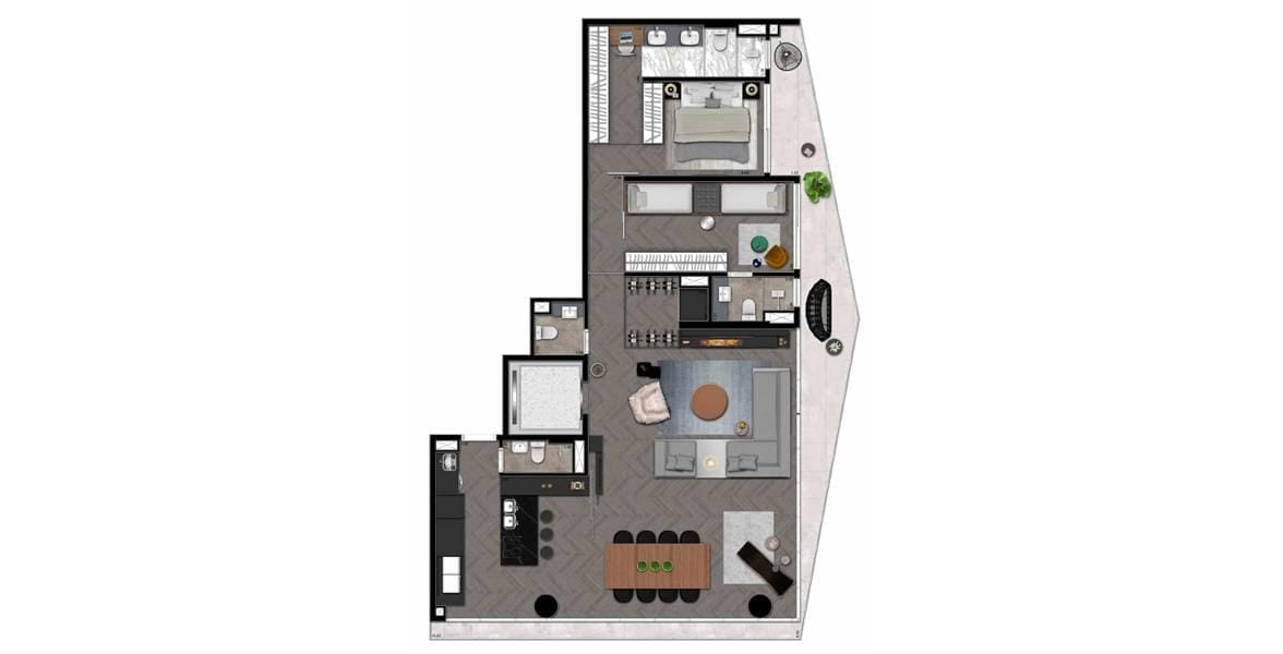 VN Millennium Faria Lima - Plantas - TORRE PRIME PLANTA 154M² OPÇÃO DECORADO – 2 SUÍTES