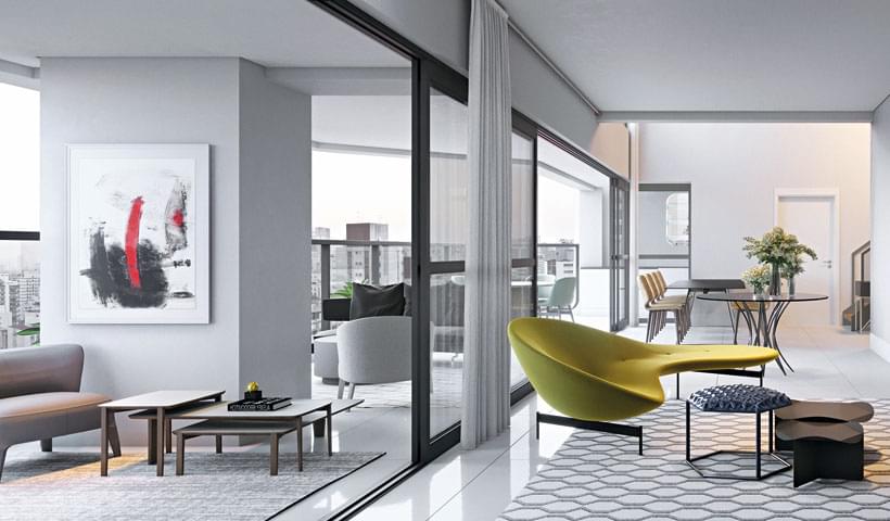 LIVING e TERRAÇO do Duplex de 213 m² do Lançamento EZ Parque da Cidade