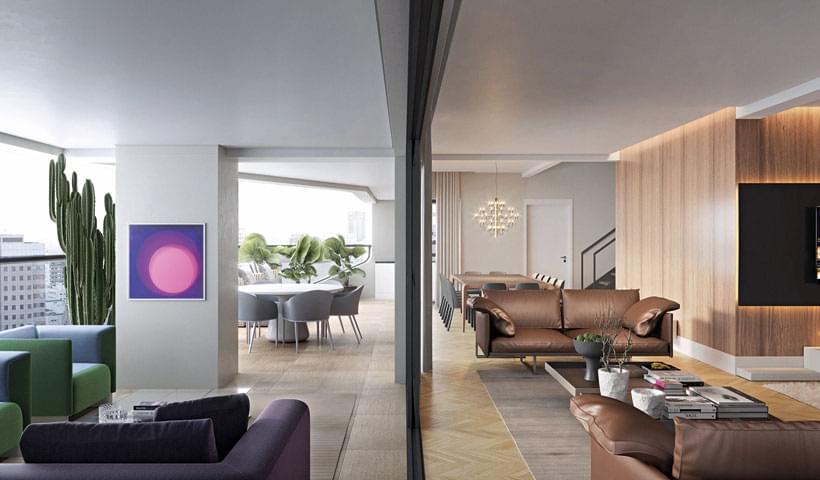 LIVING e TERRAÇO do Duplex de 270 m² do Lançamento EZ Parque da Cidade