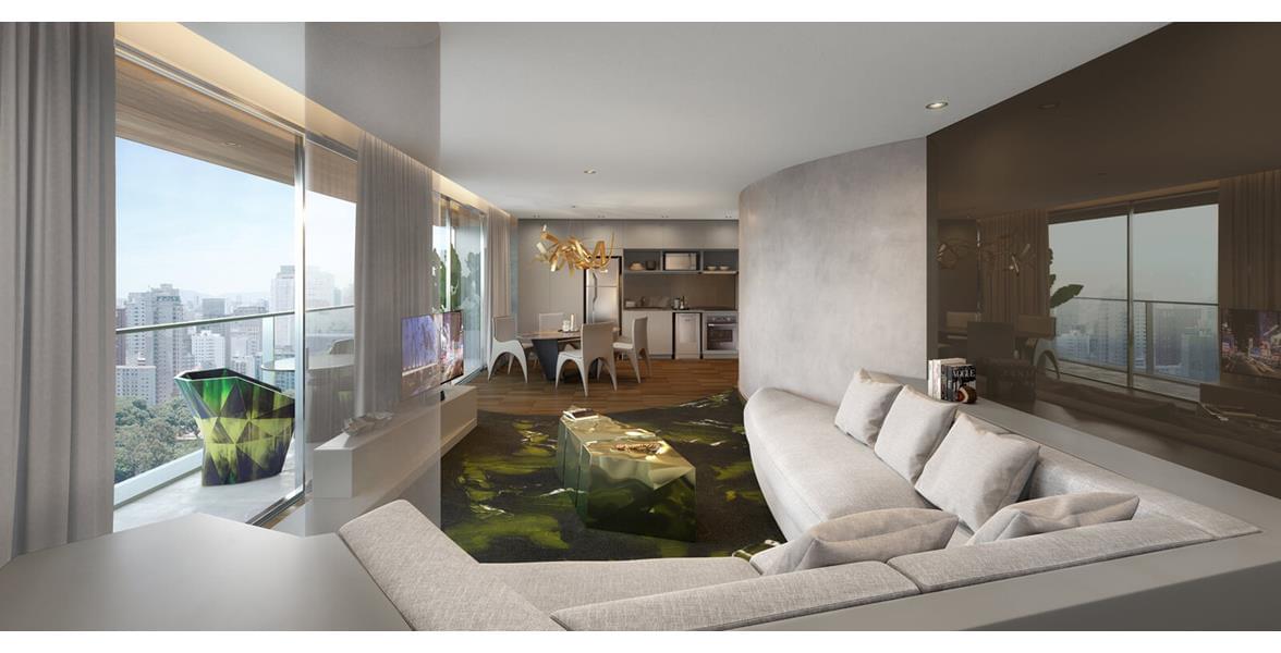 Living do Apto 2 Suítes do W Residences São Paulo