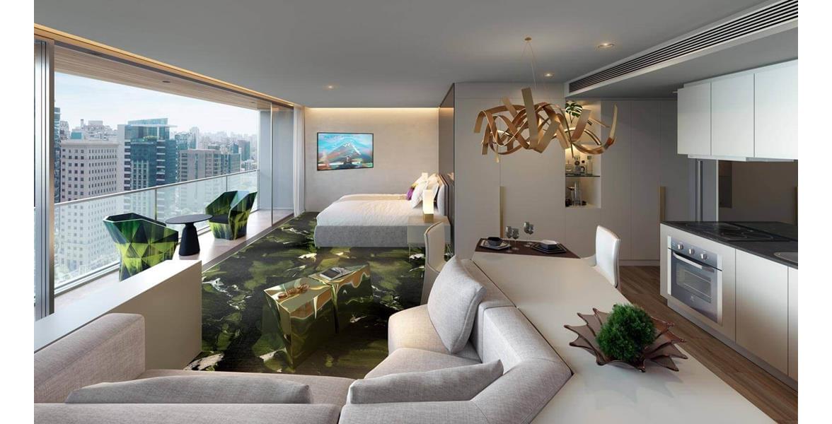 Living do Studio opção 1 do W Residences São Paulo