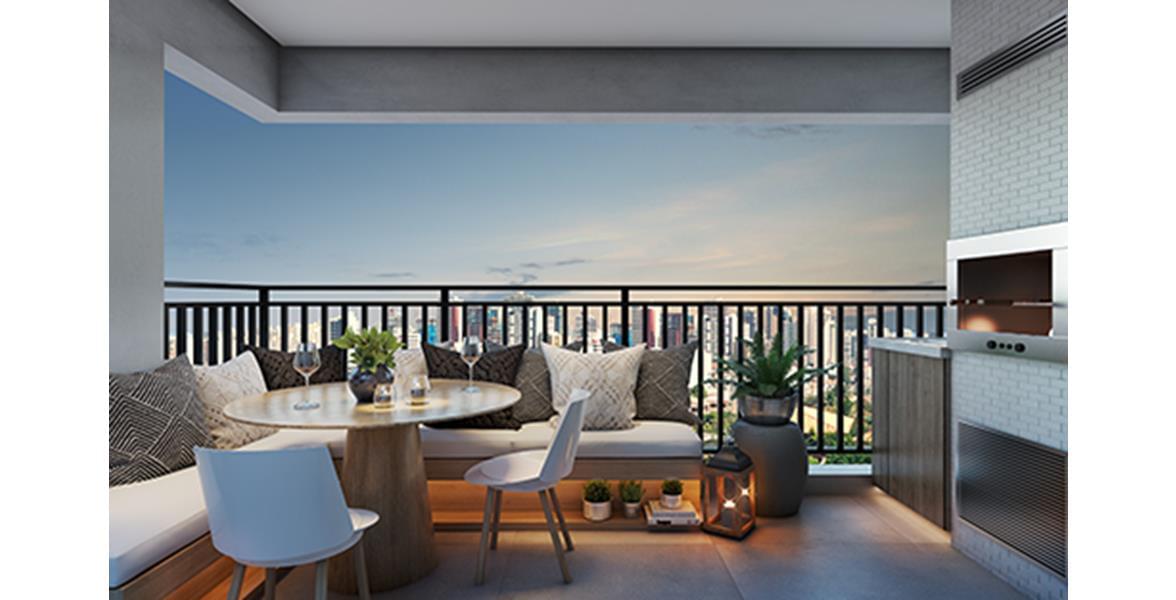 Terraço do Apto de 62m² do Raízes Vila Prudente