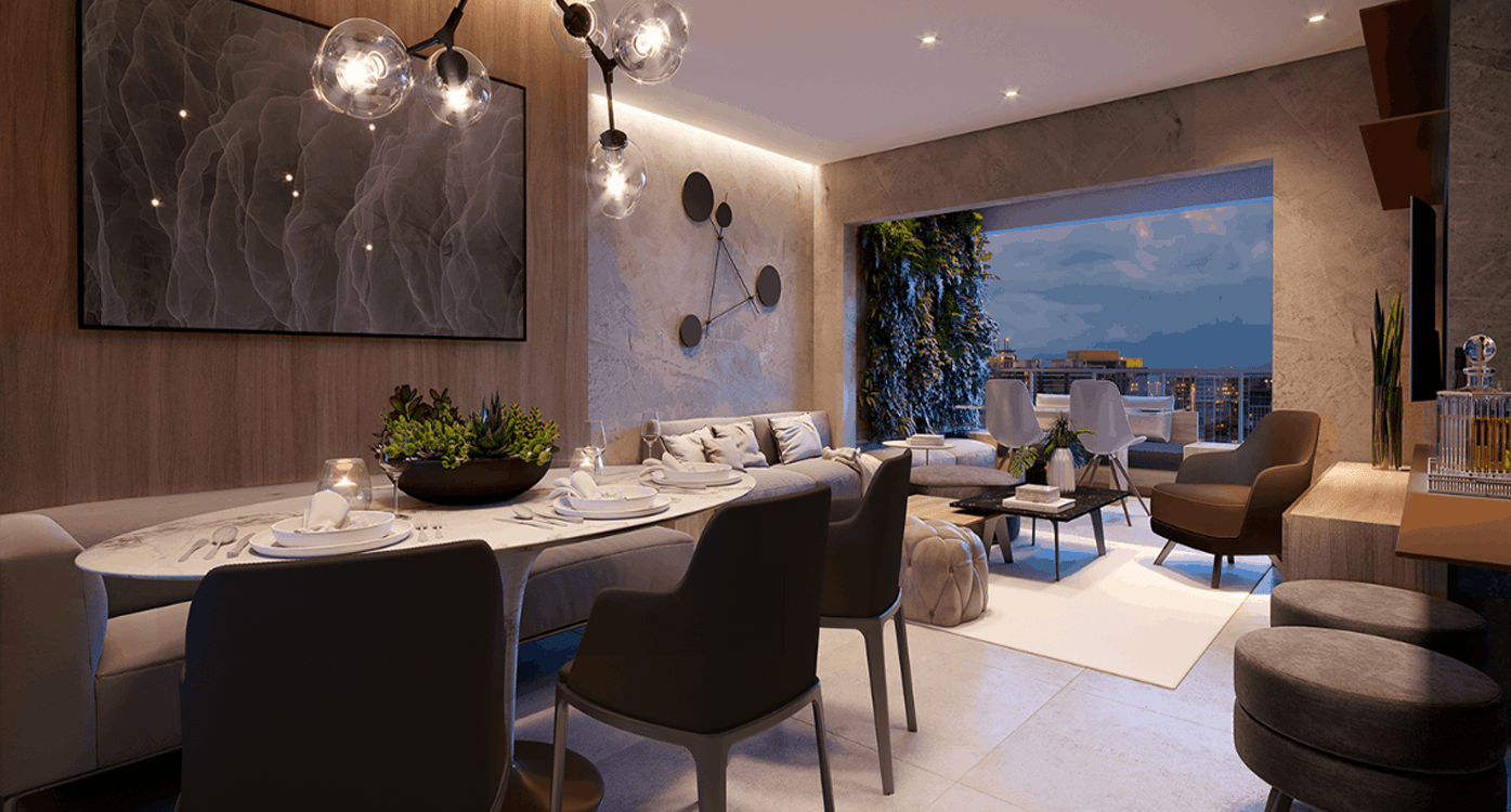 Living do Apto de 78m² do Haus Mitre Alto Butantã