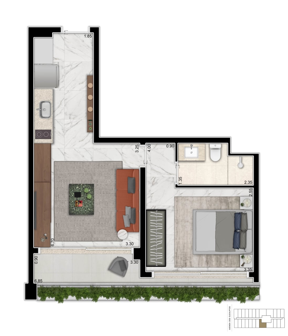 Opção 1 Dormitório com 43m² - Planta do Cyrela For You Moema