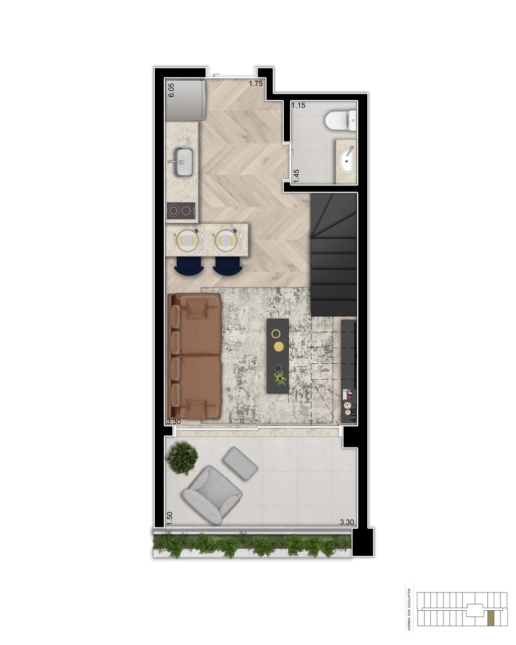 Opção Duplex 61m² - Planta Inferior do Cyrela For You Moema