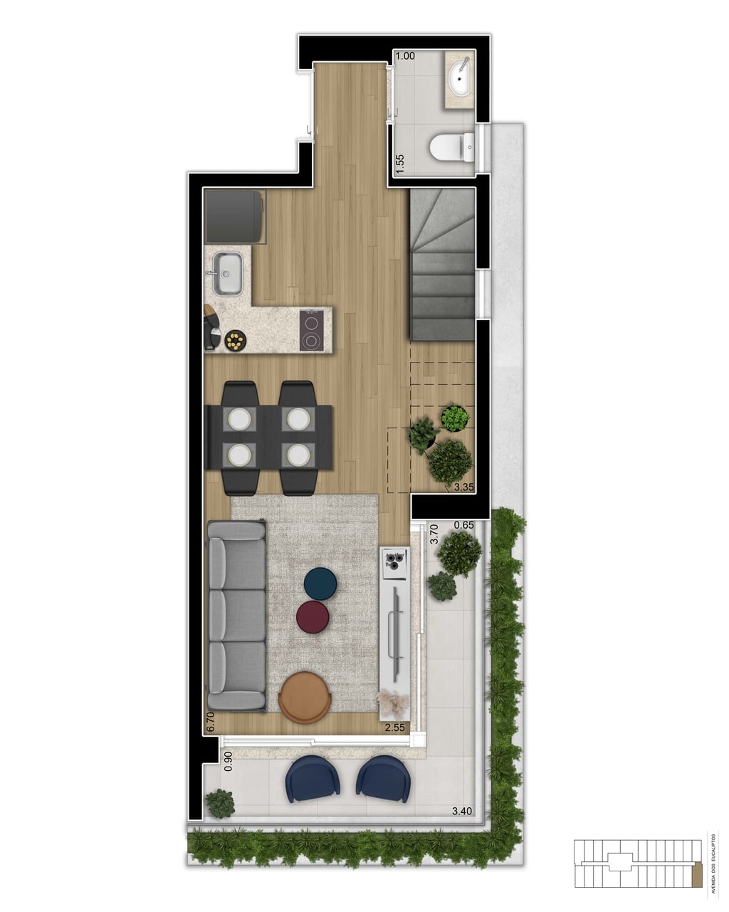 Opção Duplex 73m² - Planta Inferior do Cyrela For You Moema