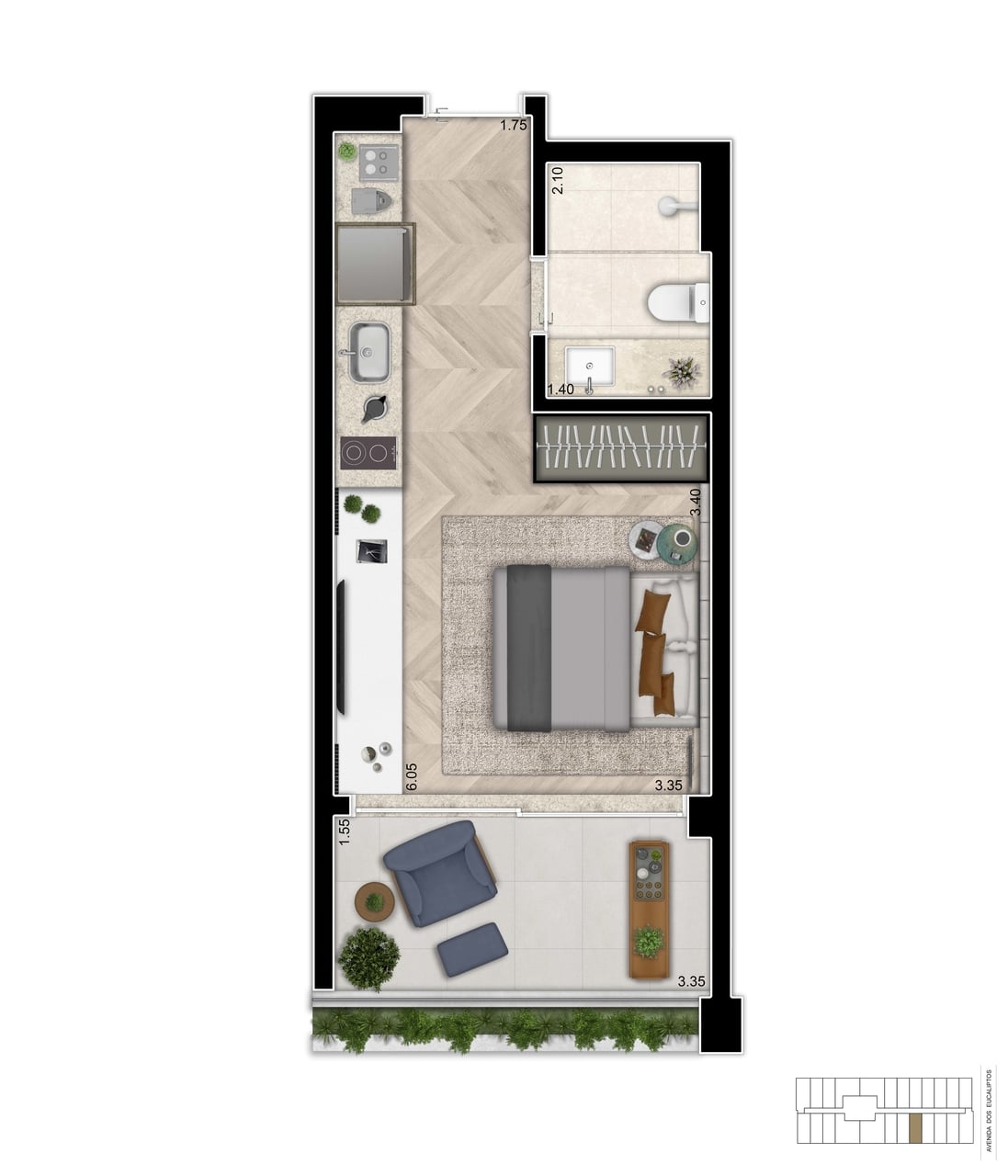 Opção Studio 29m² - Planta do Cyrela For You Moema