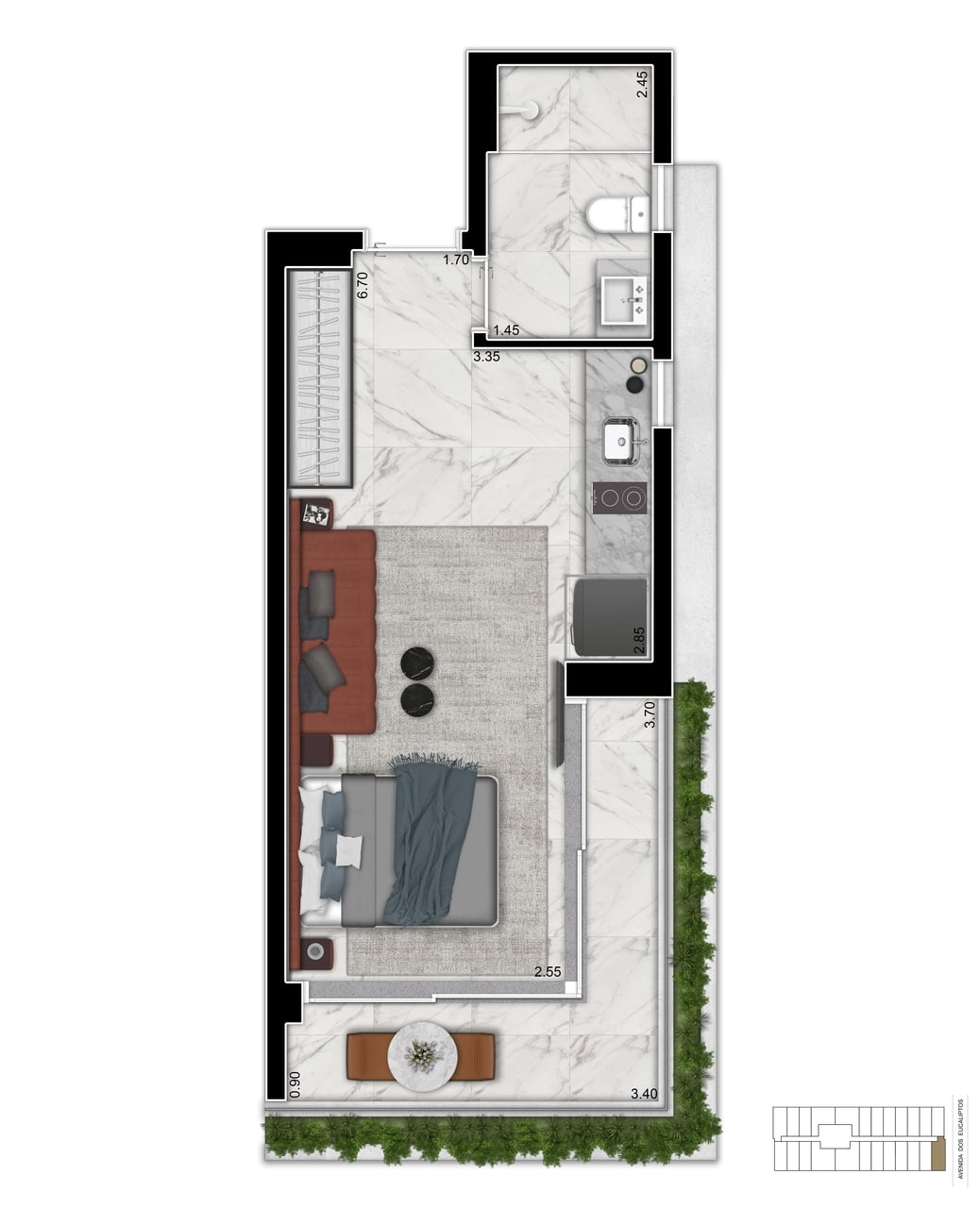 Opção Studio 36m² - Planta do Cyrela For You Moema