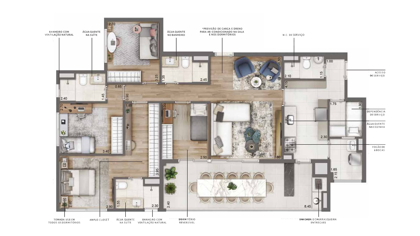 Opção 1 - Planta de 136m² com 4 Dormitórios e 2 Vagas Determinadas - Lançamento Isla By Cyrela