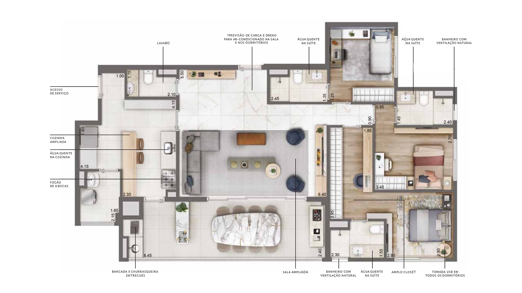 Opção 2 - Planta de 136m² com 3 Suítes e 2 Vagas Determinadas - Lançamento Isla By Cyrela