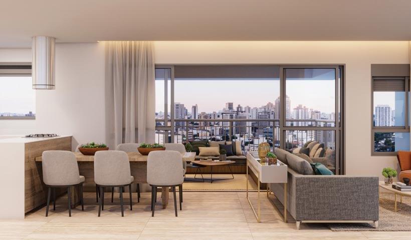 Living do Apartamento de 130m² com 3 Suítes do Ereditá Parque da Mooca