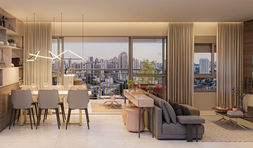 Living do Apartamento de 92m² com 2 Suítes do Ereditá Parque da Mooca