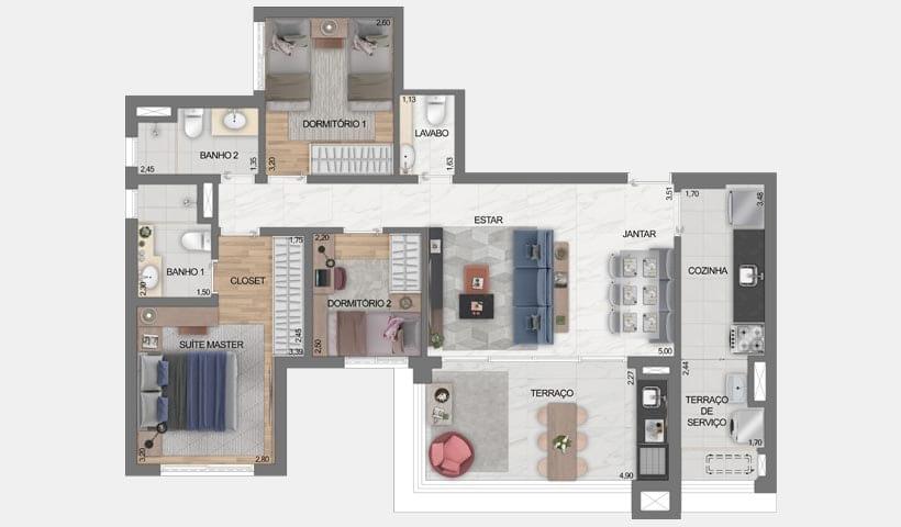 Opção 2 - Apartamento de 92m² do Ereditá Parque da Mooca