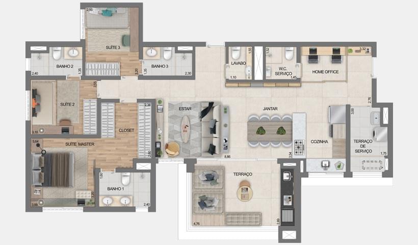 Opção 3 - Apartamento de 130m² do Ereditá Parque da Mooca