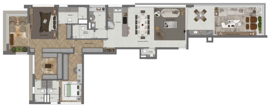 Planta de 181m² do Filadelfo