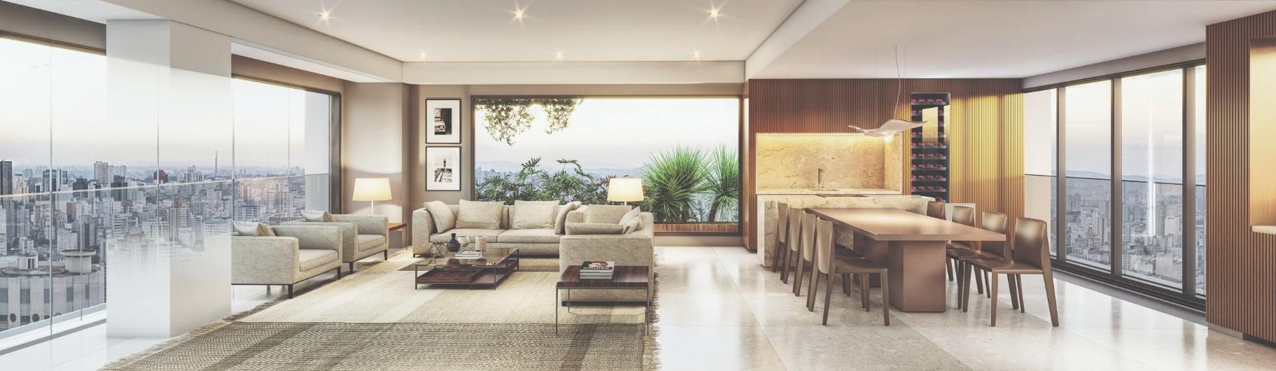 Living Ampliado e Gourmet - Planta Opção 3 do PRAÇA Faria Lima