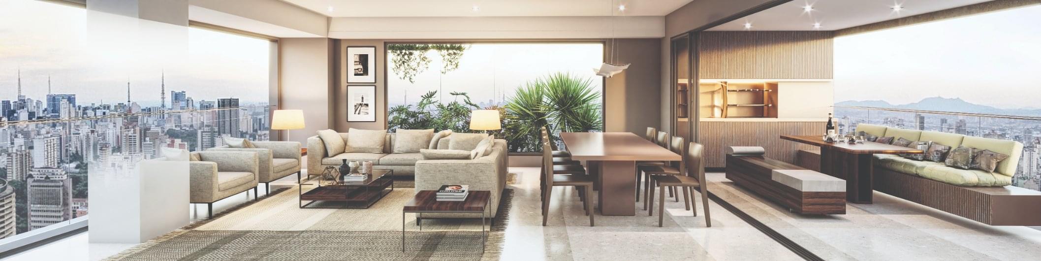 Living Integrado ao Terraço Gourmet - Planta Opção 1 do PRAÇA Faria Lima