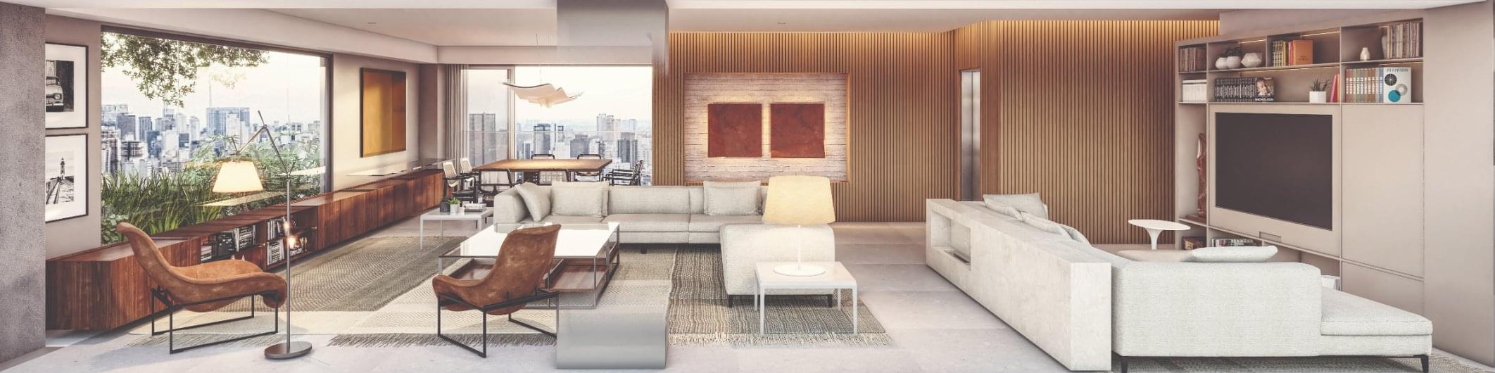 Living Integrado ao Terraço Gourmet - Planta Opção 2 do PRAÇA Faria Lima