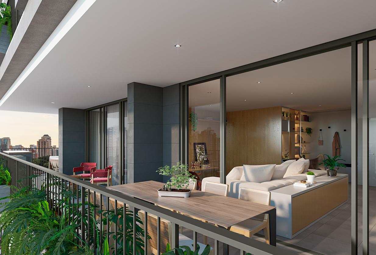 Perspectiva Artistíca da Unidade Ybira Extremidade 109m² - ARTEM Anália Franco