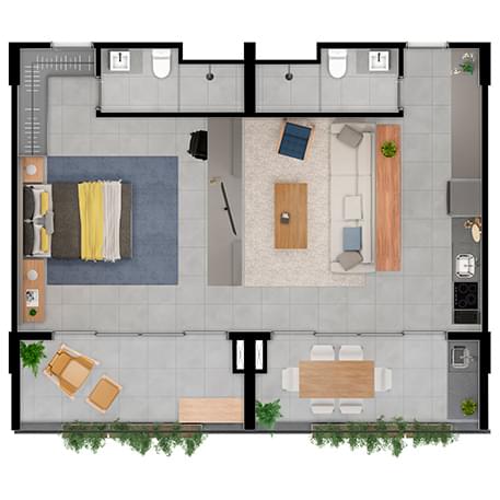 Planta Opção 4 - Unidade Uirá 84m² (Junção) - ARTEM Anália Franco