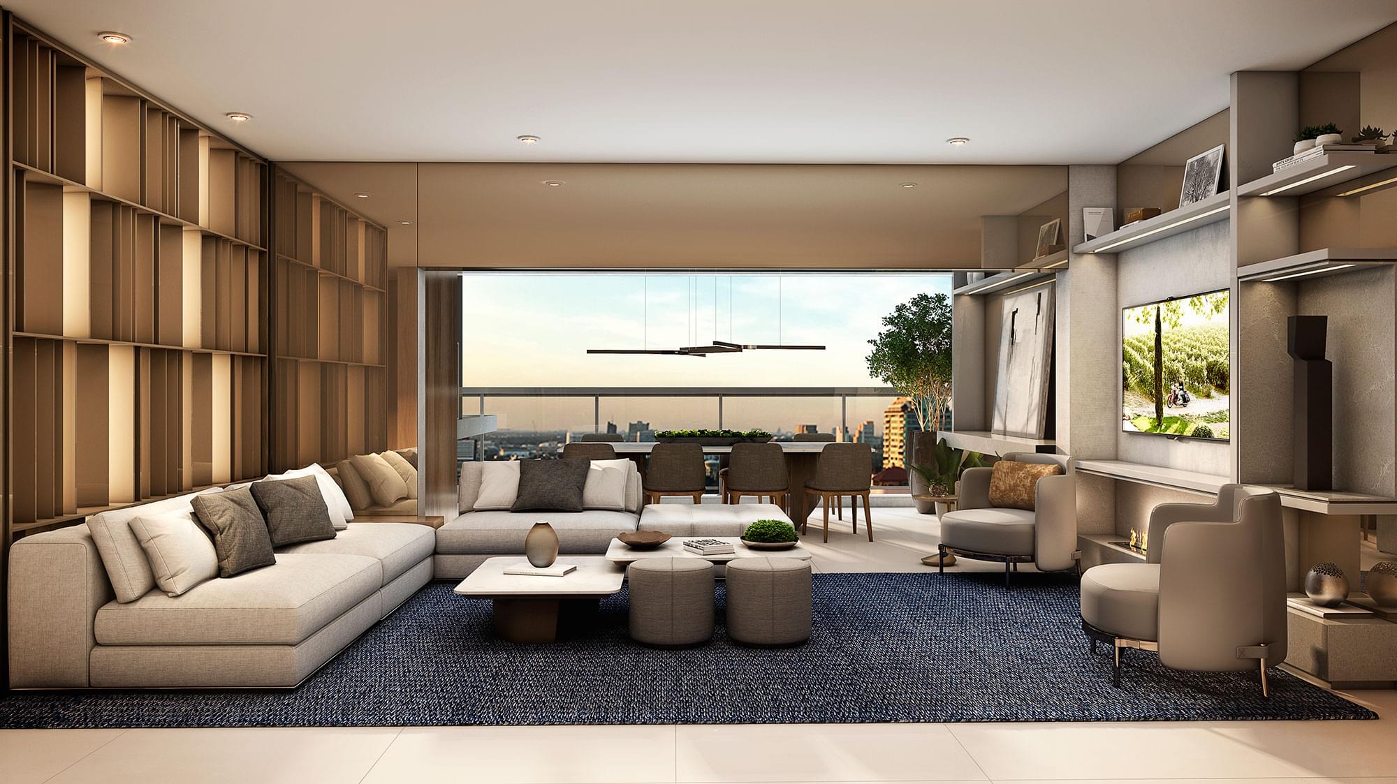 Living do Apartamento de 136m² do PLACE Klabin