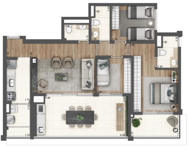 WONDER Ipiranga - Planta Planta de 107m² 