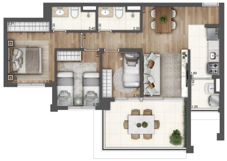 WONDER Ipiranga - Planta Planta de 75m² 