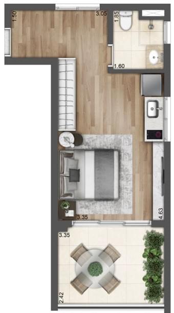 WONDER Ipiranga Studios - Planta STUDIO R 36M²