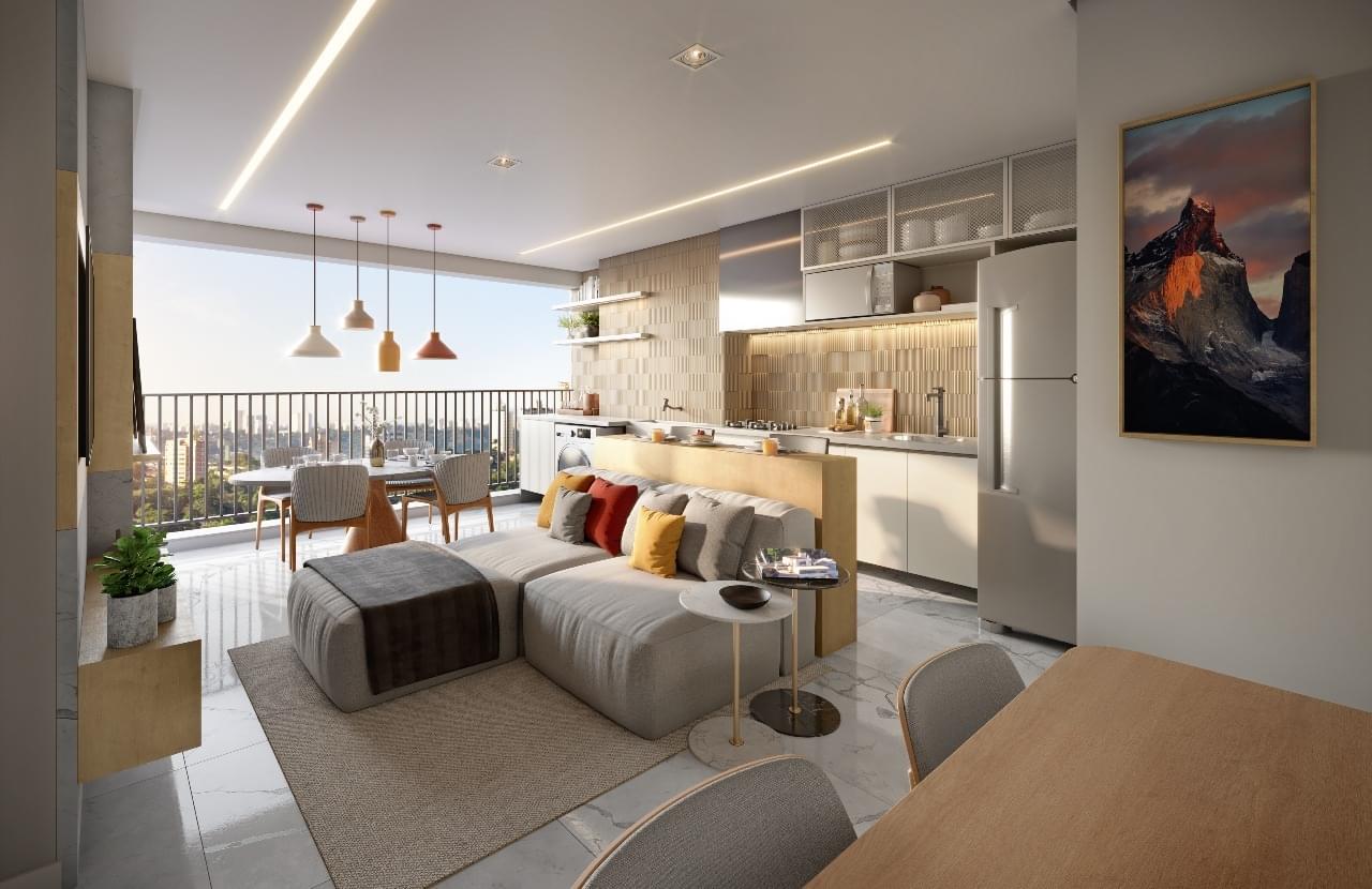 Living Ampliado do Apartamento de 56m² do NATTUR Nova Klabin