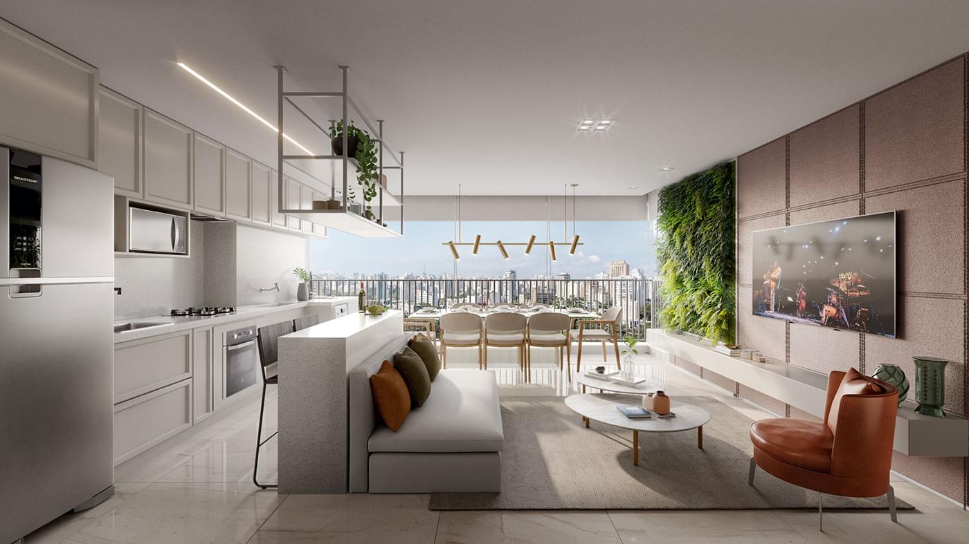 Living Ampliado do Apartamento de 79m² do NATTUR Nova Klabin