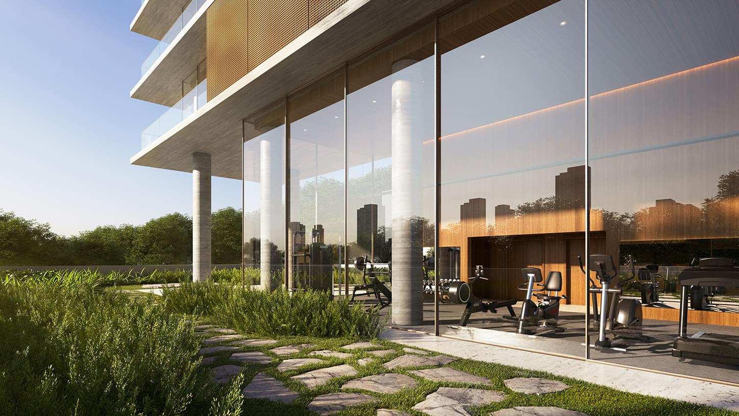 Fitness com Pé Direito Duplo e Praça - Edifício Pierino Jardins