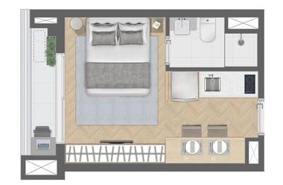 NIK Paulista - Planta Studio com 21m²