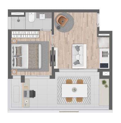 NIK Paulista - Planta 1 Dormitório com 42m²
