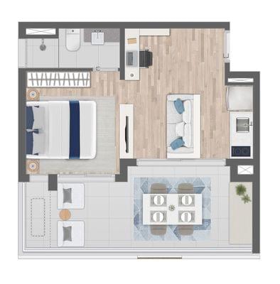 NIK Paulista - Planta 1 Dormitório de 42m²