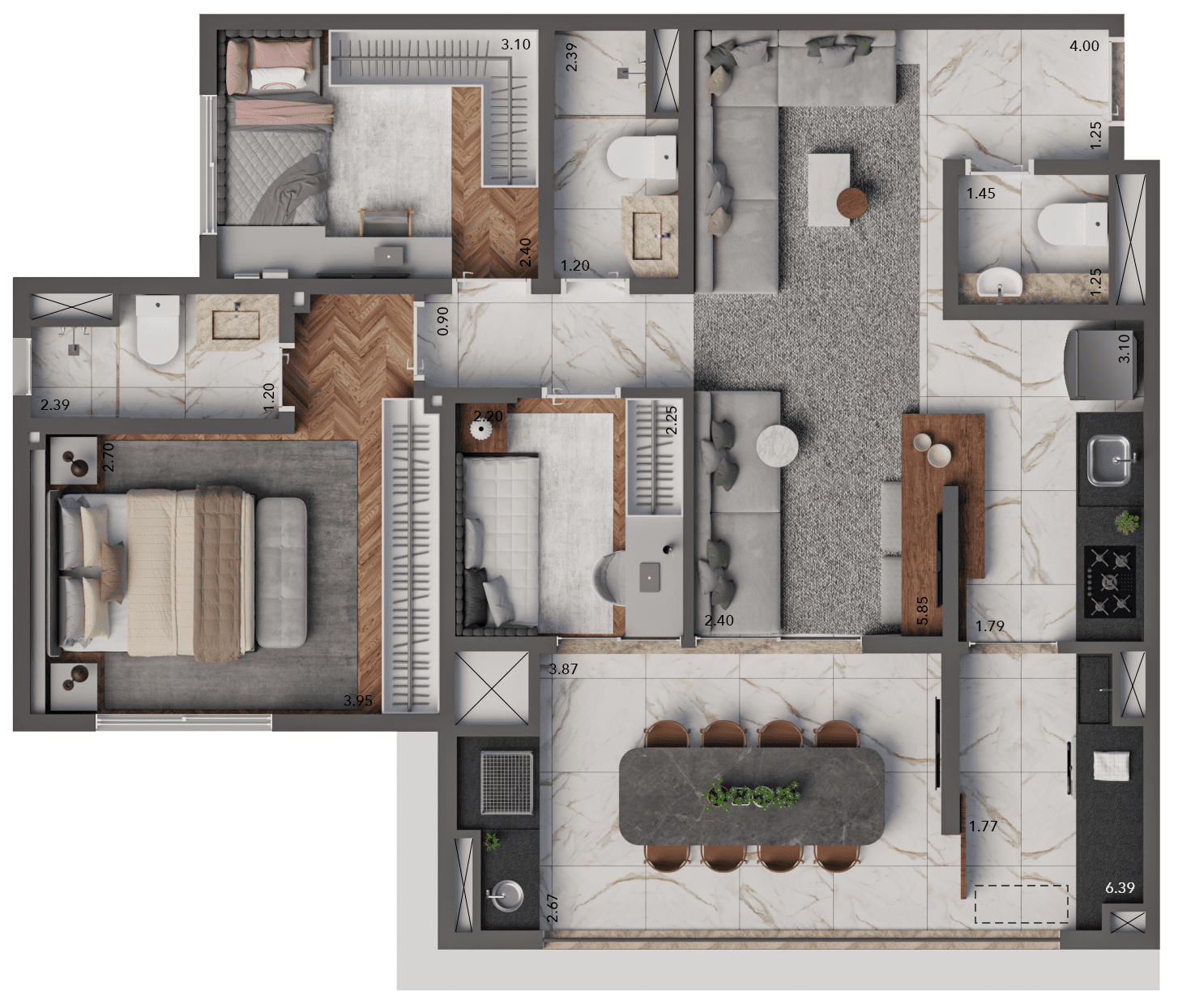 Opção 2 - Planta de 83m² do Living Hereditá