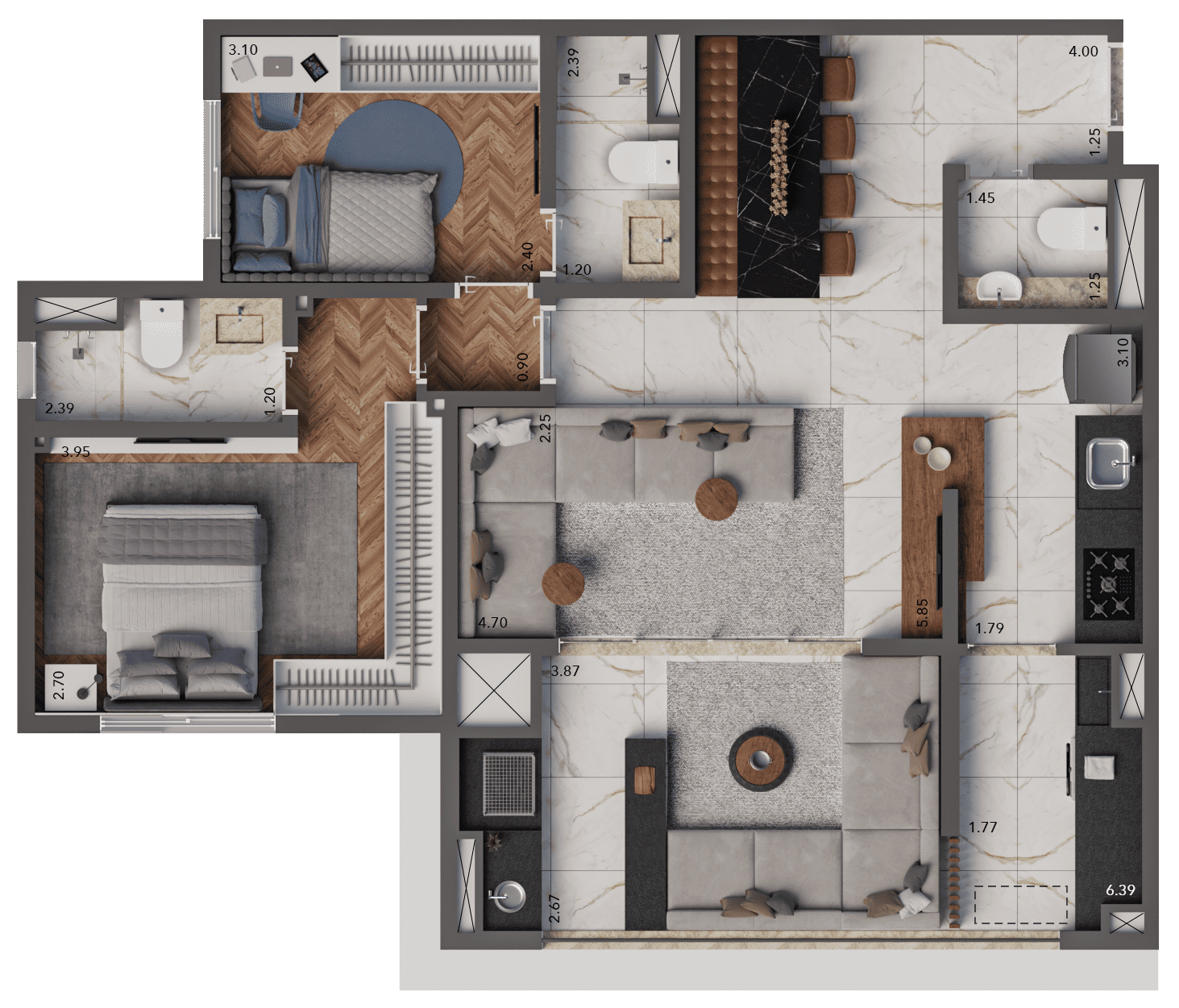 Opção 3 - Planta de 83m² do Living Hereditá