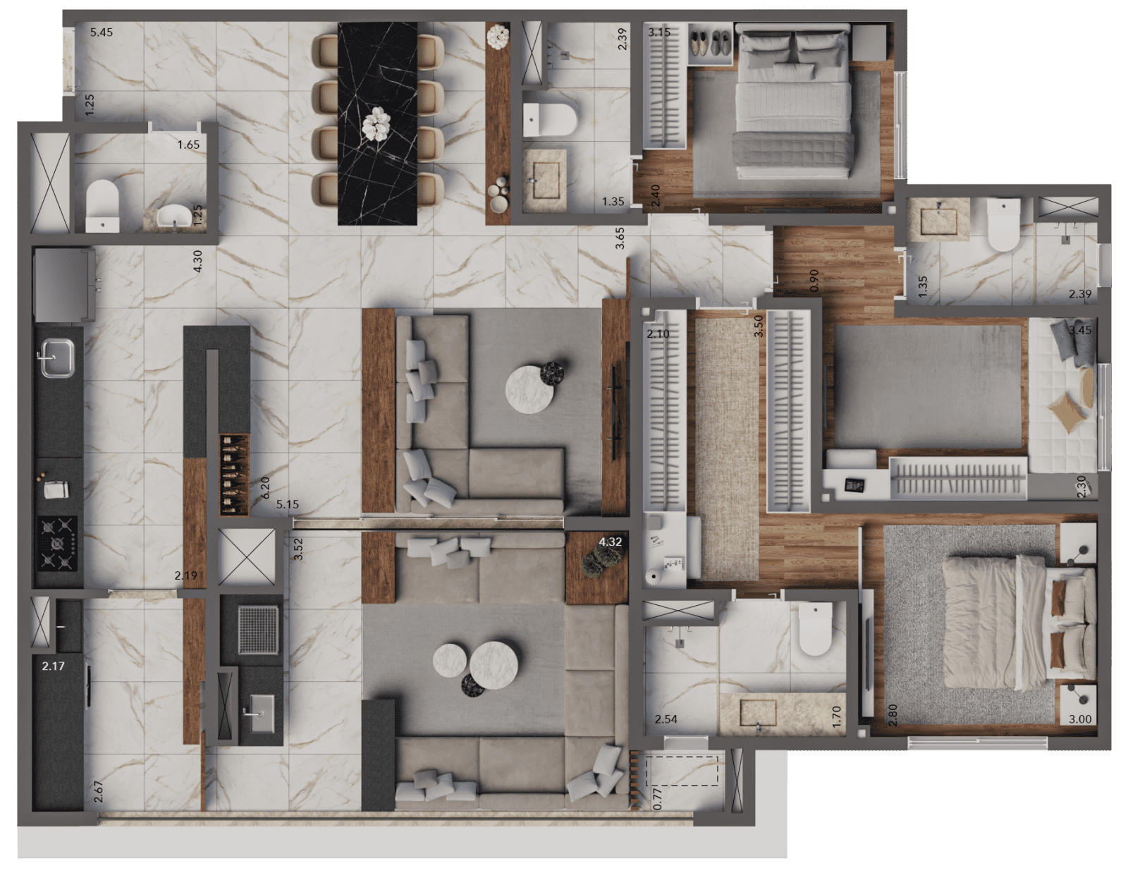 Opção 5 - Planta de 125m² do Living Hereditá