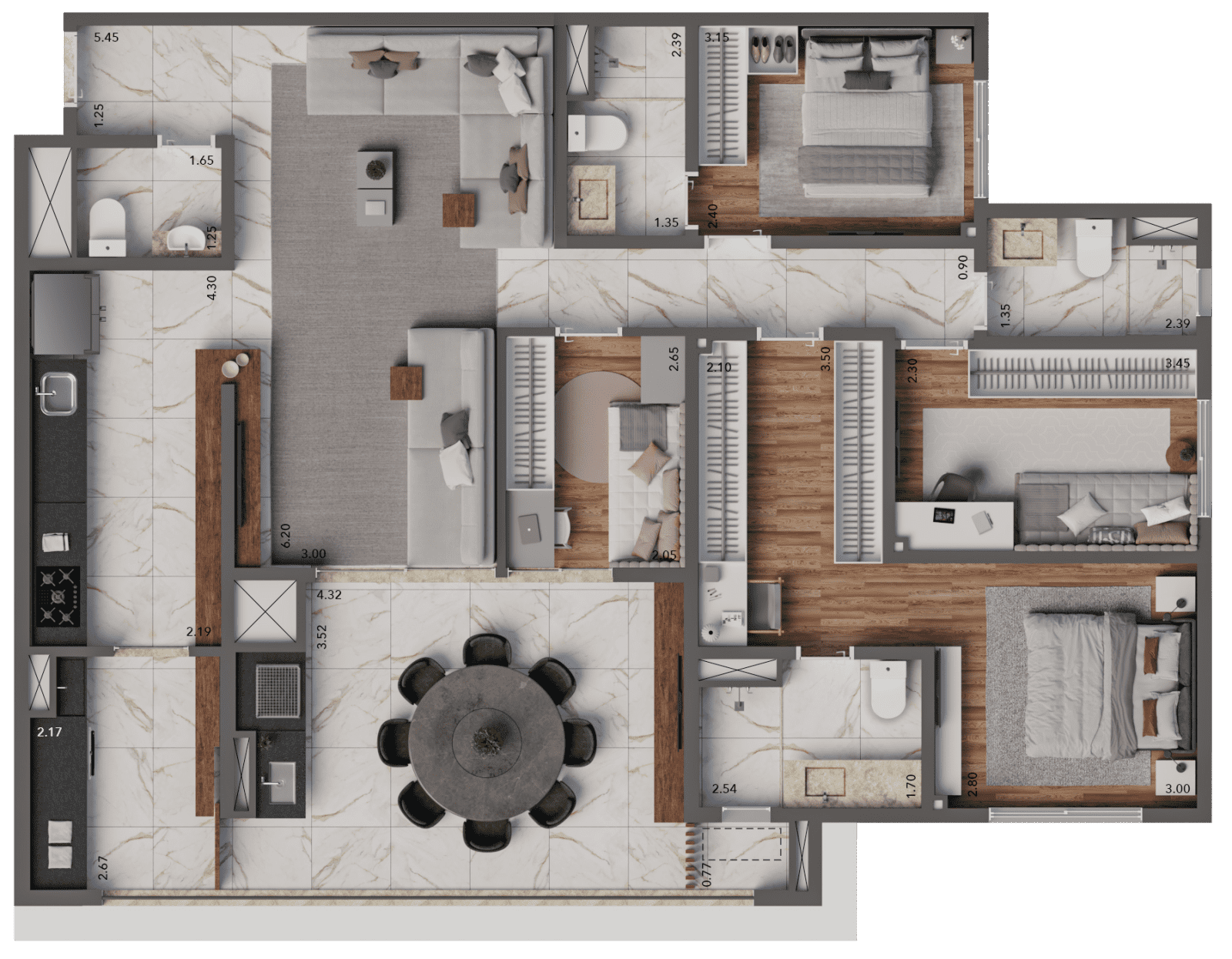 Opção 6 - Planta de 125m² do Living Hereditá