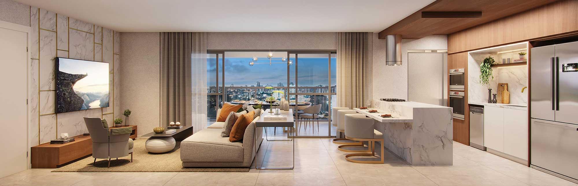 Living Ampliado do Apartamento de 122m² do EXPRESSION Ibirapuera