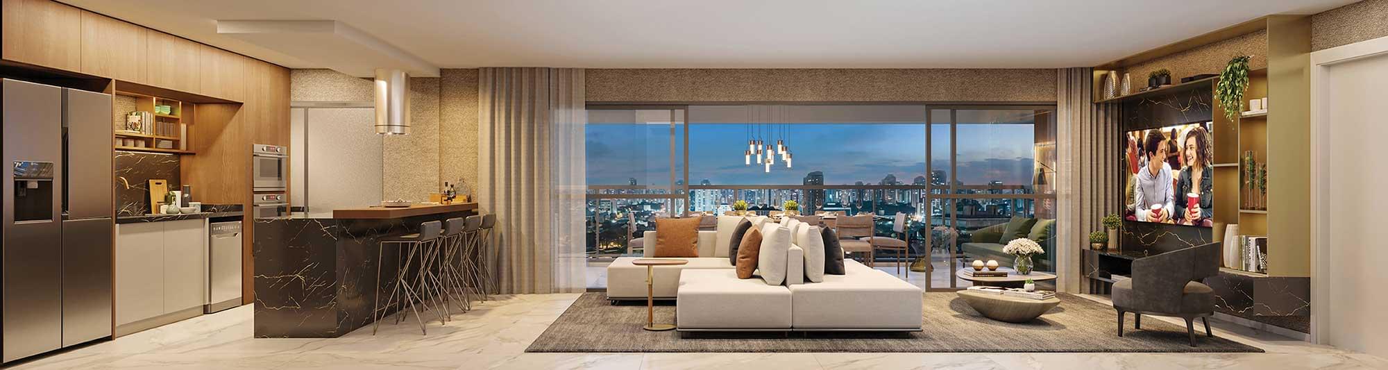 Living Ampliado do Apartamento de 141m² do EXPRESSION Ibirapuera