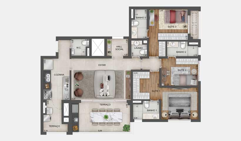 EXPRESSION Ibirapuera - Planta Planta de 122 m²