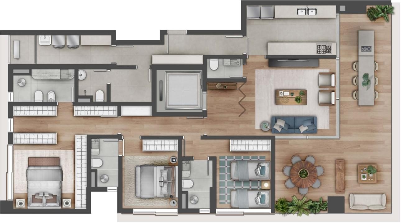 ASTÉRI Vila Nova Conceição - Planta Opção 1 - Planta 3 Suítes