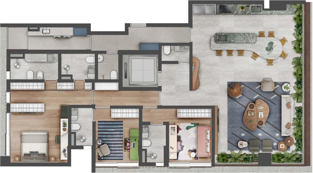 ASTÉRI Vila Nova Conceição - Planta Opção 2 - Planta 3 Suítes 