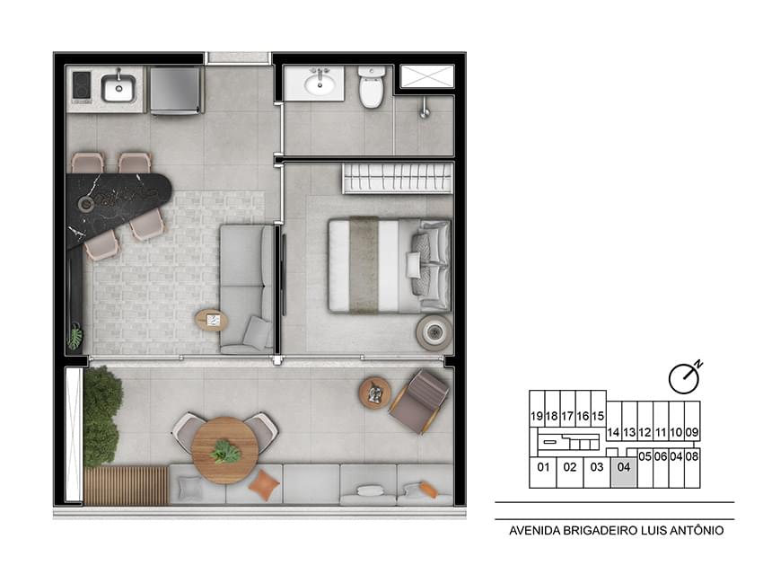 Opção 3 - Apartamento de 1 Dormitório - DUO LIFESTYLE BY HELBOR