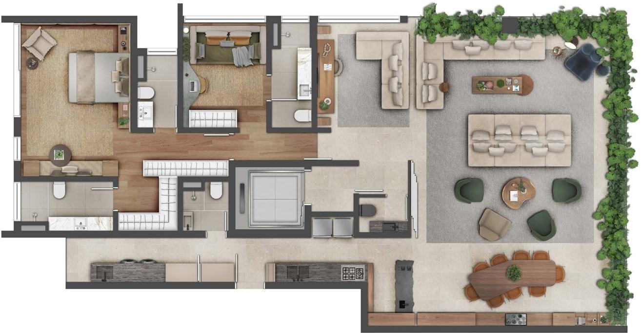 ASTÉRI Vila Nova Conceição - Planta Opção 3 - Planta 2 Suítes e Home Theater 