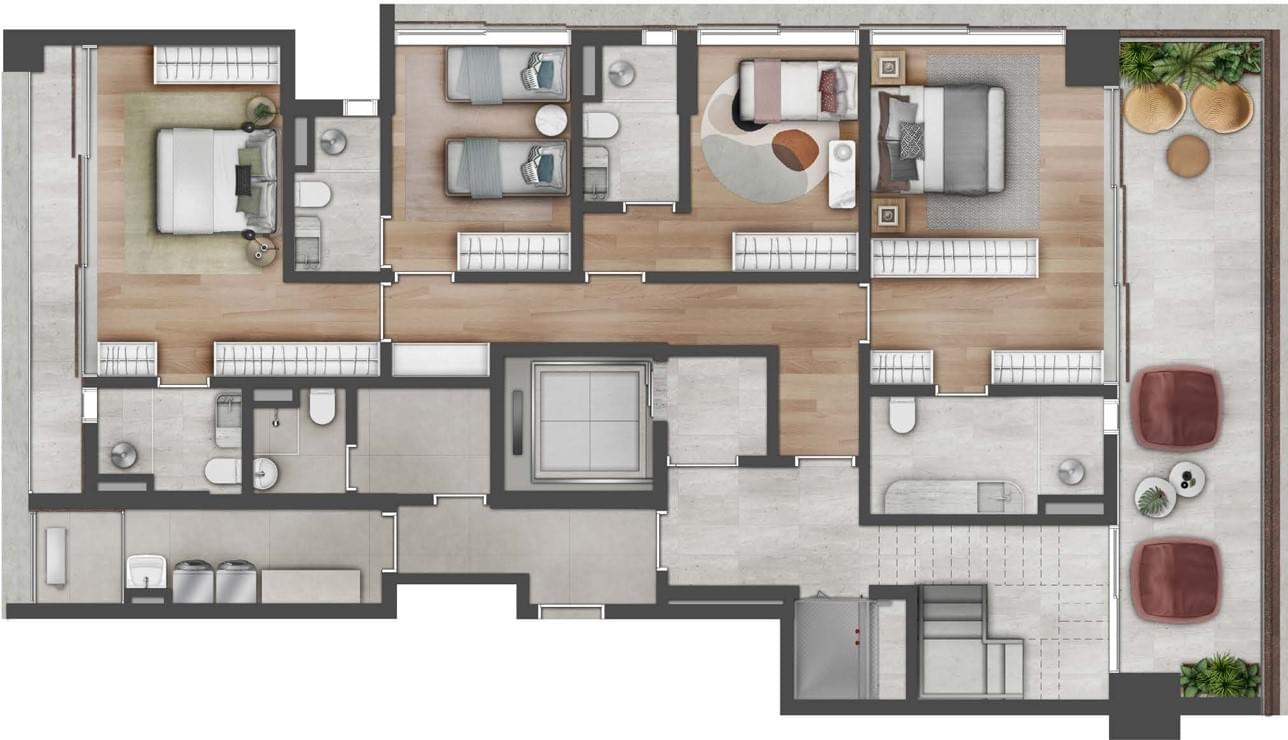 ASTÉRI Vila Nova Conceição - Planta Duplex com 4 Suítes (Pavimento Inferior)
