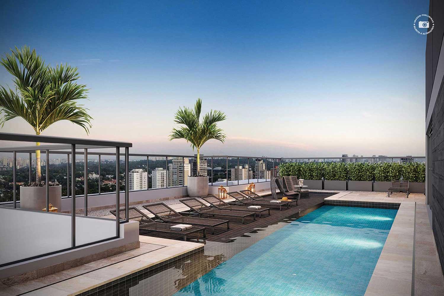 PERSPECTIVA ILUSTRADA DO DECK MOLHADO - 31º PAV. ROOFTOP - Haute Brooklin by Ez