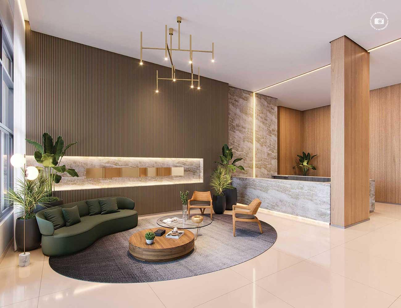 PERSPECTIVA ILUSTRADA DO DETALHE DO LOBBY - Haute Brooklin by Ez