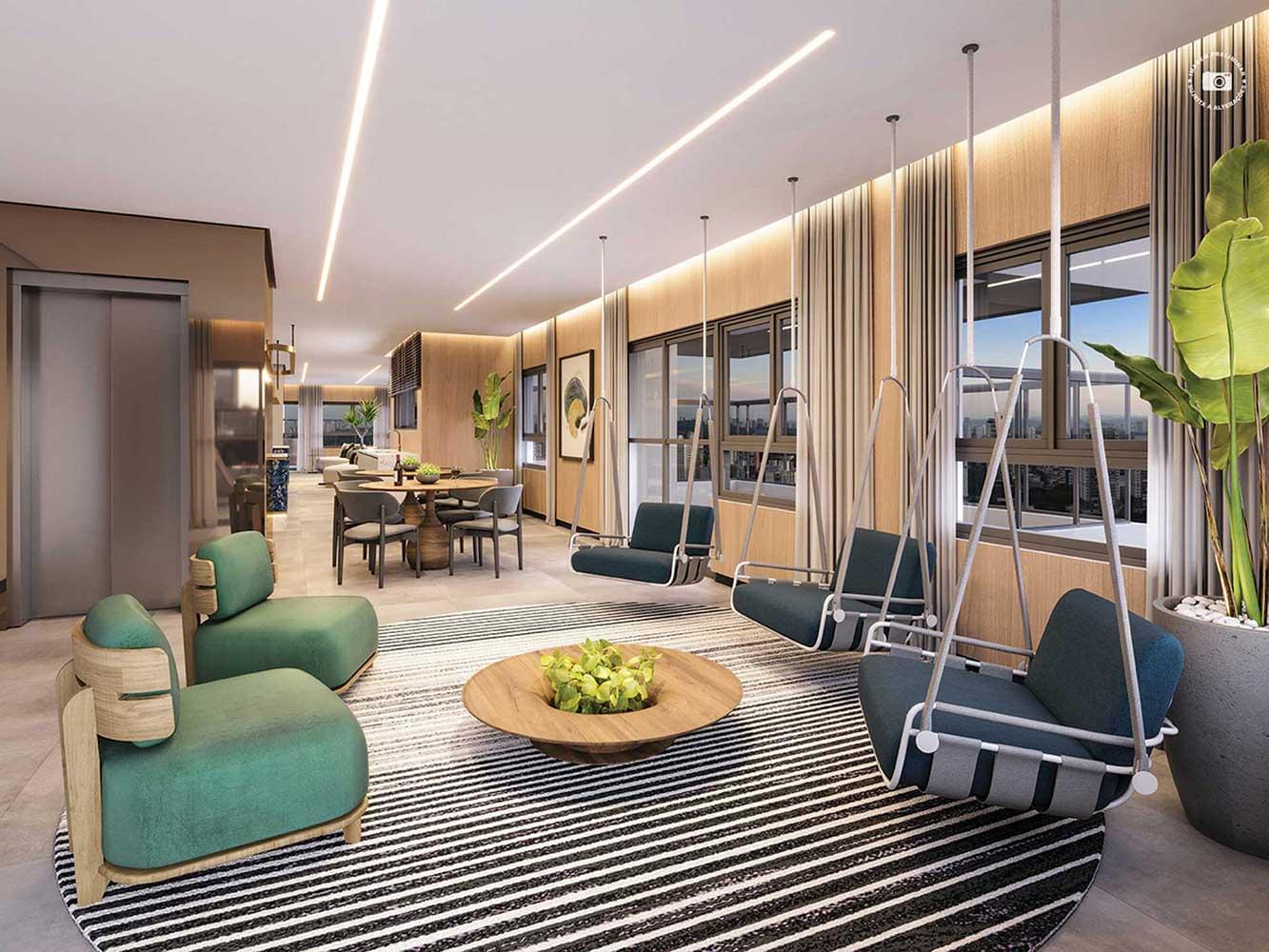 PERSPECTIVA ILUSTRADA DO SKY LOUNGE e BAR - 31º PAV. ROOFTOP - Haute Brooklin by Ez